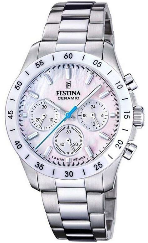 Festina F20693/1 Damenuhr Chronograph Stahl/Perlmutt Weiß